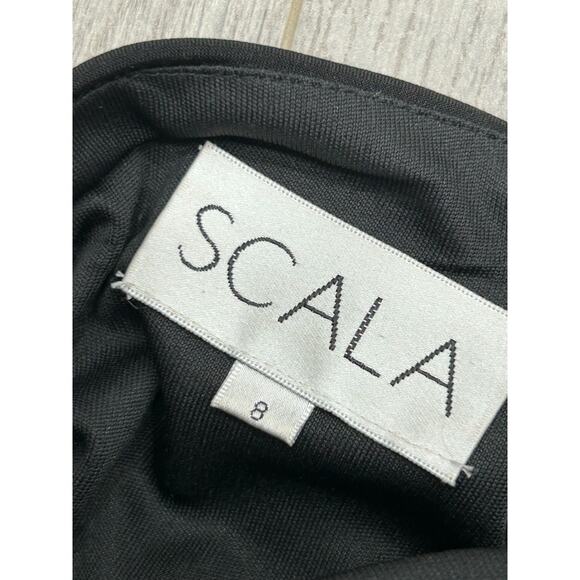 Scala Black Crystal Embellishments One-Shoulder Ruched Cocktail Dress Sz 8 FLAWS - Picture 12 of 16